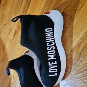 LOVE MOSCHINO hi top slip in neoprene/fabric sneakers worn once size 37